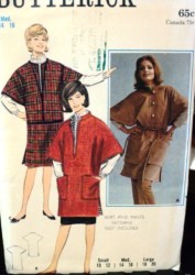 3260 BUTTERICK 1960s REVERSIBLE PONCHO LENGTHS POCKETS OR NOT PATTERN 14,16